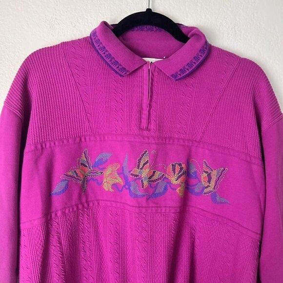 Blast Vintage 90s Fuchsia Pink Butterfly Print Sweater Pullover Women’s Medium - Picture 3 of 10